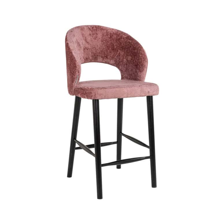 Modern pink velvet bar stool Savoy with black legs.