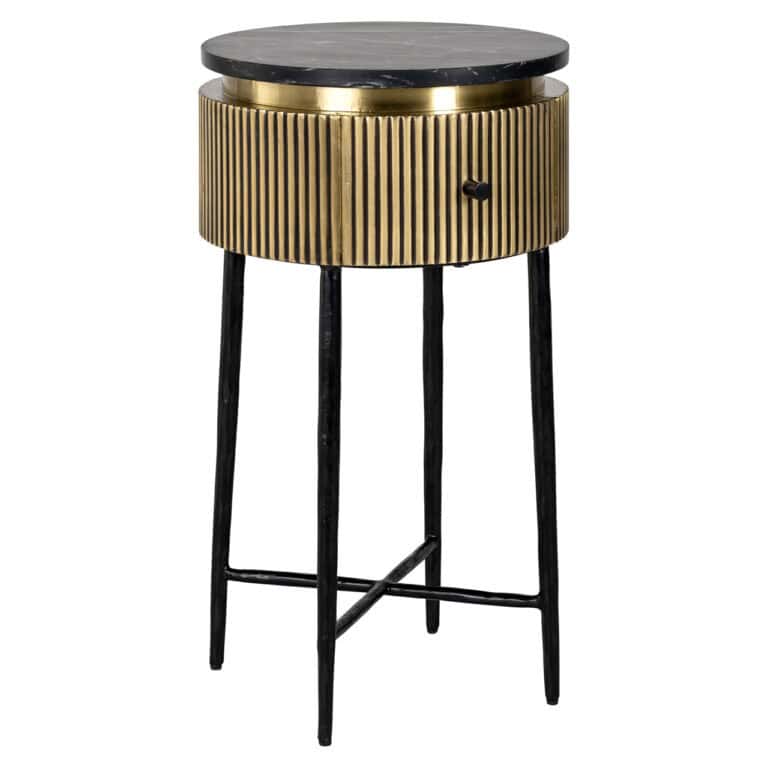 Table d'appoint « Ironville » avec finition « gold » et «noir», design moderne.