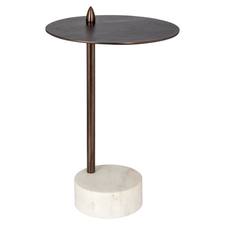 Table d'appoint moderne avec plateau en bronze et pied en marbre.