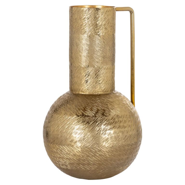 Vase doré « Leia » texturé avec une anse, au design élégant.