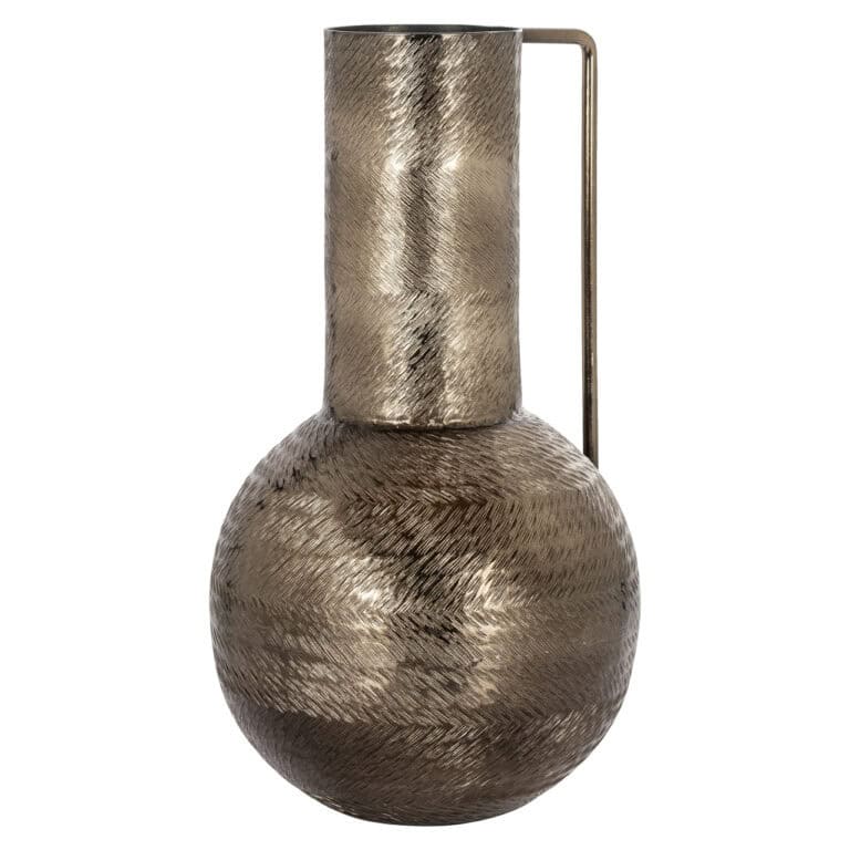 Vase décoratif de couleur fumée avec une finition métallisée, au design moderne.
