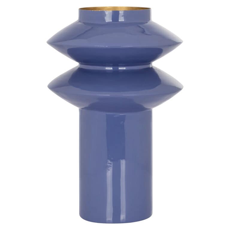 Moderne blauwe vaas met geometrisch patroon voor interieurdecoratie.