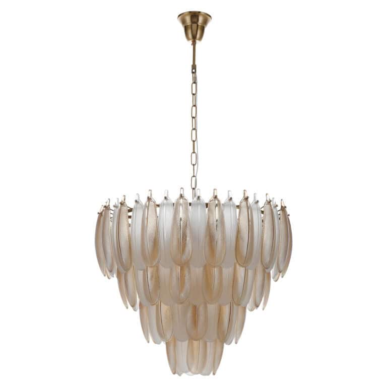 Elegante gouden hanglamp Chloe met witte glasdetails voor modern interieur.