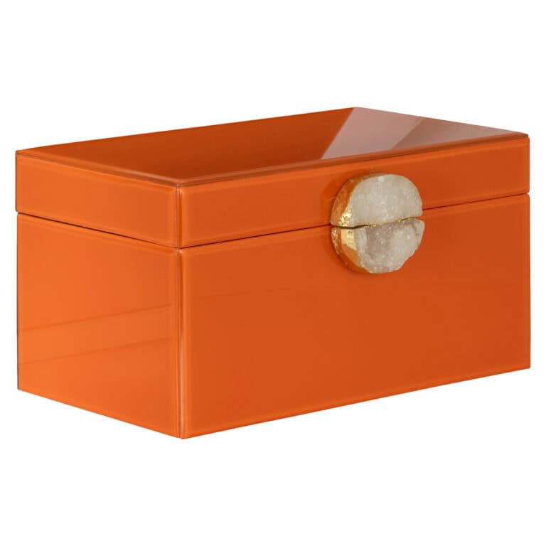 Oranje opbergdoos Lia met gouden knop voor stijlvolle opbergruimte.