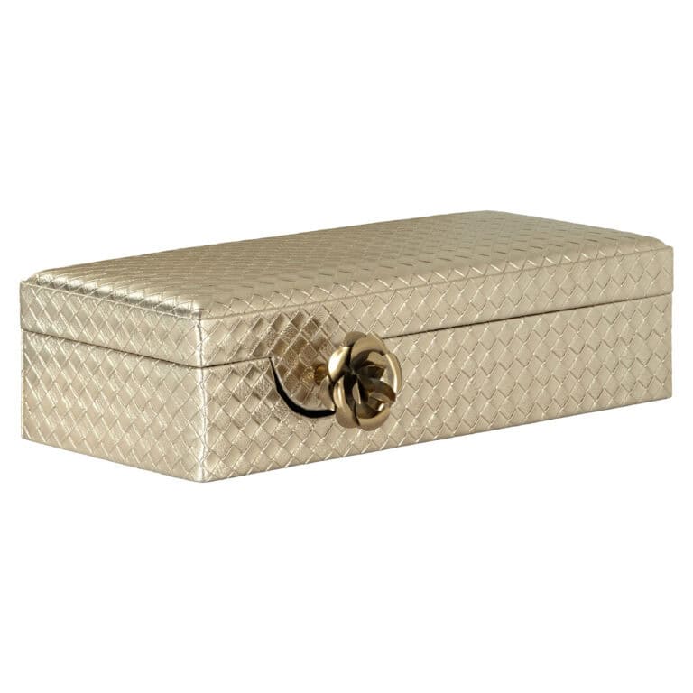 Gouden opbergdoos Trace met bloemknop, luxe interieuraccessoire.