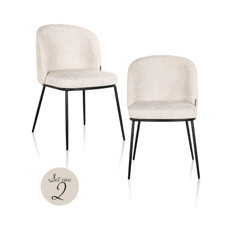 Set of 2 Elvi Niagara beige dining chairs with black legs.