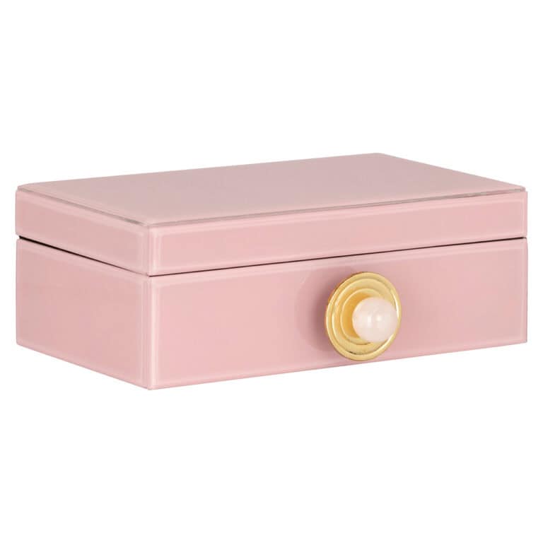Roze opbergdoos Jamila met decoratief knoppenontwerp.