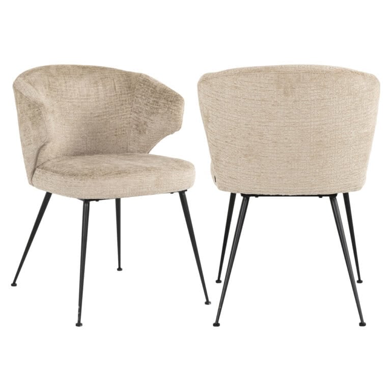 Moderne eetkamerstoel Xandra in desert fusion kleur met zwarte metalen poten.