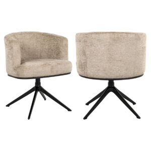 Fauteuil pivotant moderne avec revêtement beige et piètement noir.