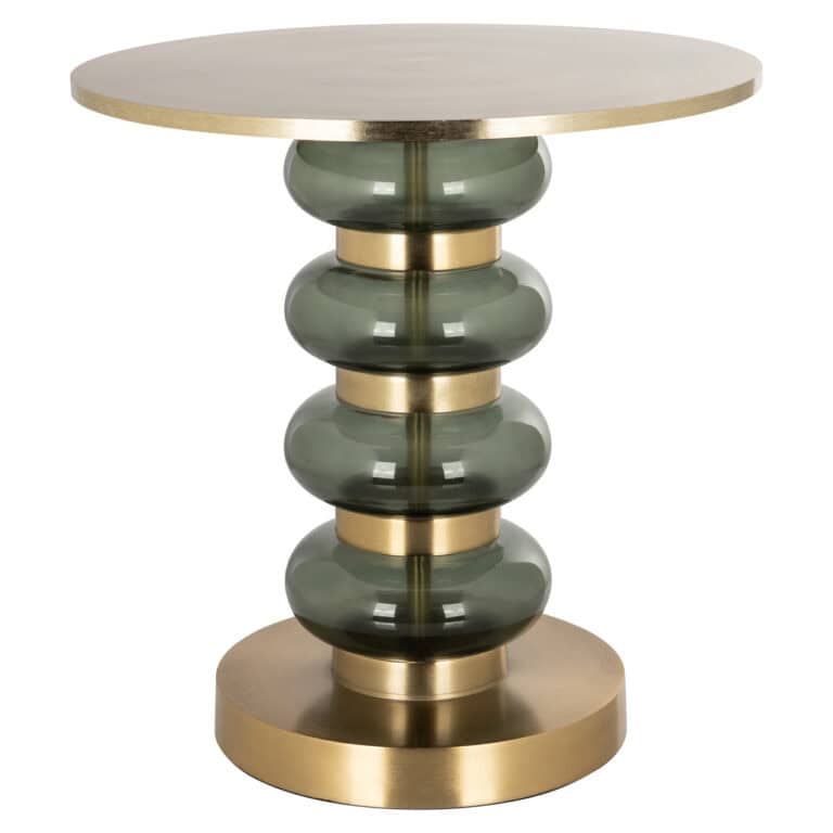Table d'appoint moderne « Dalina » avec des boules en verre vertes et des détails dorés.