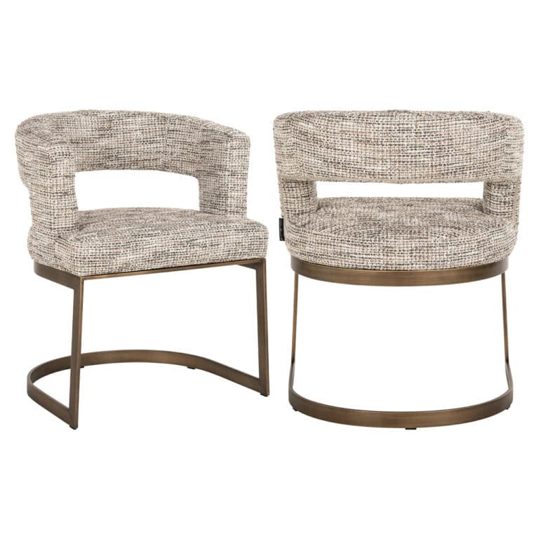 Chaise de salle à manger moderne « Ellis » avec revêtement en tissu blanc cassé et structure en métal.