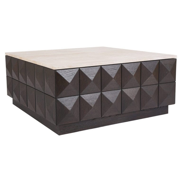 Moderne salontafel Claremont met geometrisch design in bruin en beige.
