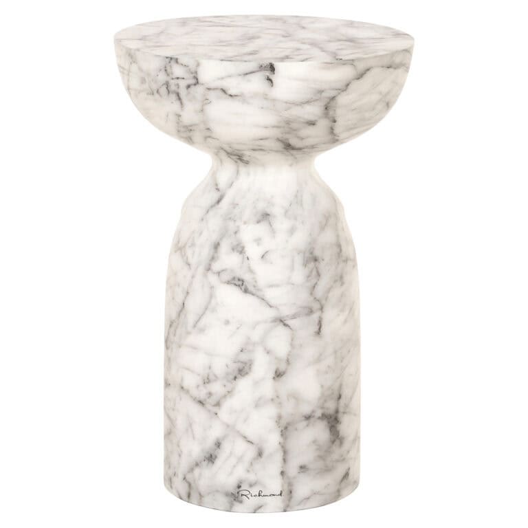 Table d'appoint en marbre « Kita » en blanc avec des veines grises, au design élégant et moderne.