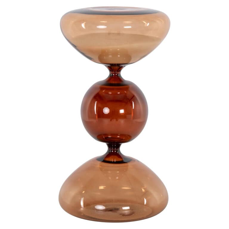 Klein decoratief Elba zandloper in bruin en glas.