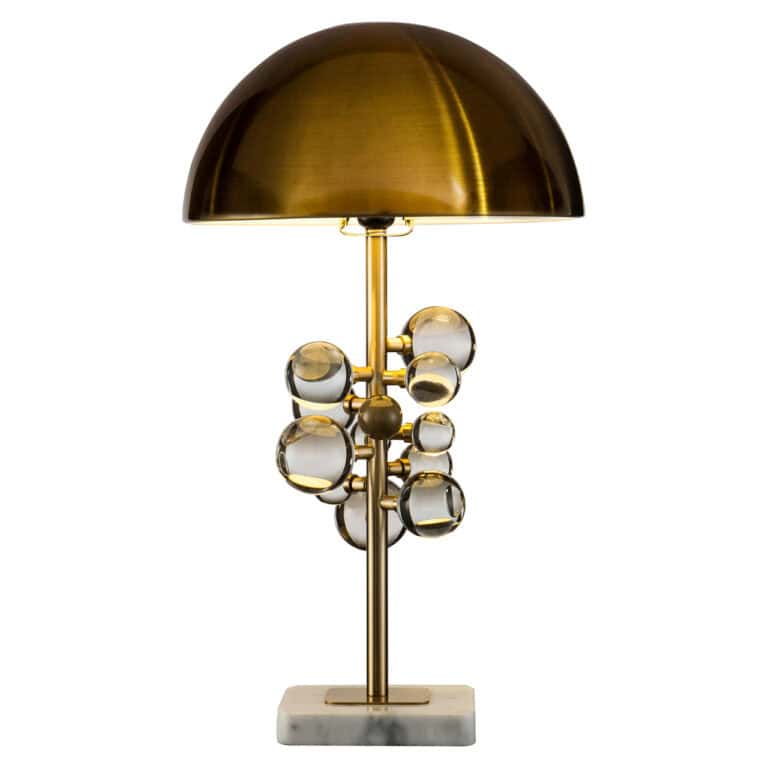 Tafellamp Bela bronze met glazen bollen en marmeren voet.
