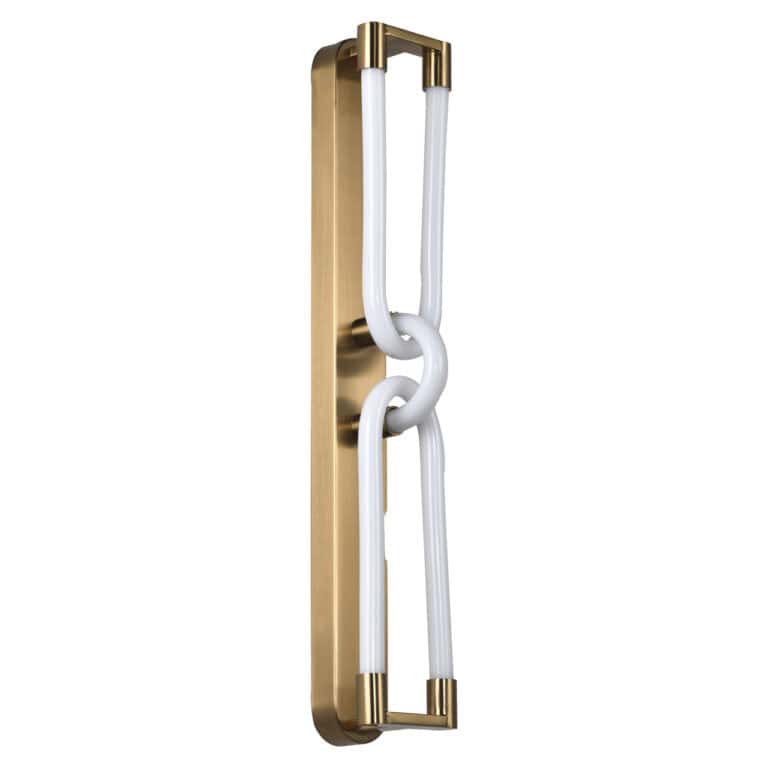 Lysa wandlamp met goud afwerking en uniek design.