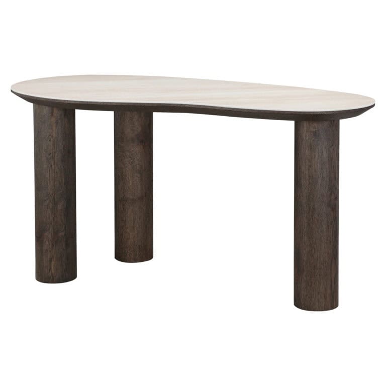 Bureau Ritz tafel met een licht houten blad en donkere houten poten.
