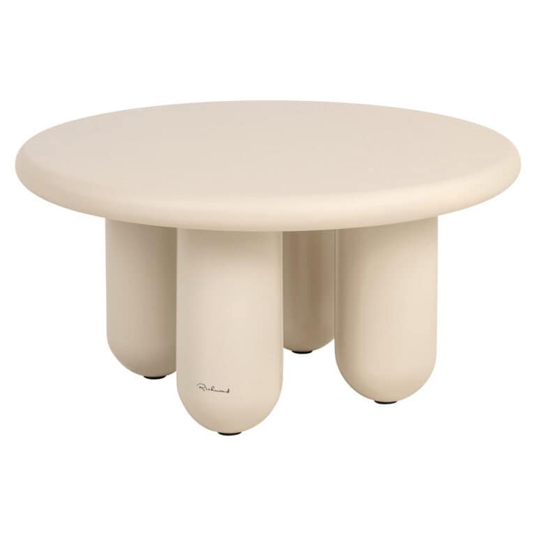 Table de salon e moderne « Calma » de couleur beige, aux formes arrondies et au design unique des pieds.