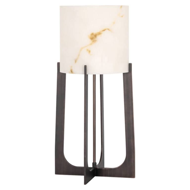 Lampe de table moderne « Loura » avec finition bronze et socle en bois.