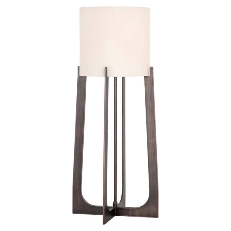 Lampe de table Loura moderne avec une finition bronze et un abat-jour blanc.