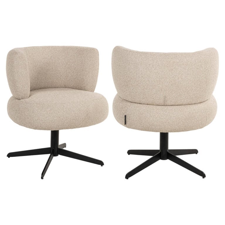 Moderne Alexis biscotti draaistoel met zwarte onderstel en zachte bekleding.