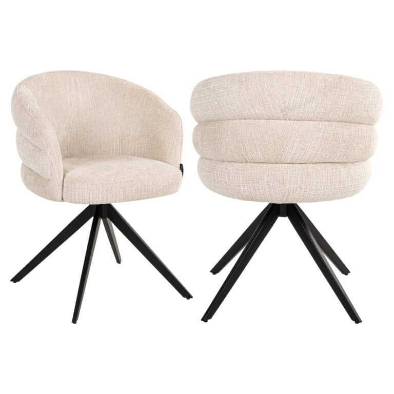 Eetkamerstoel Serenity Niagara beige met draaifunctie en zwart onderstel.