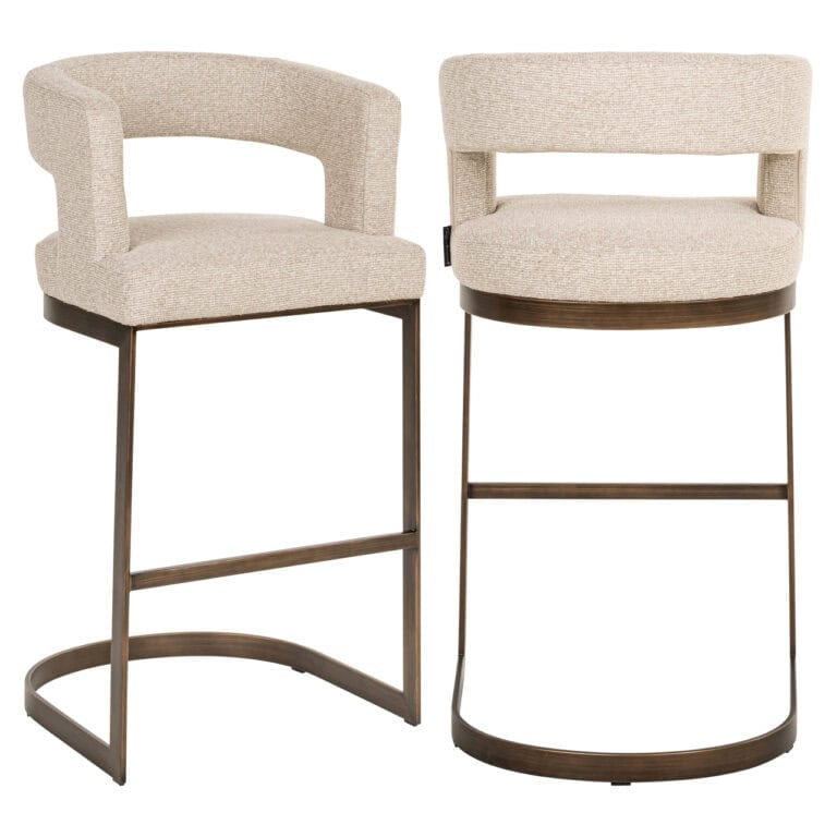 Tabouret de bar moderne « Ellis » « biscotti » avec revêtement beige et structure métallique.
