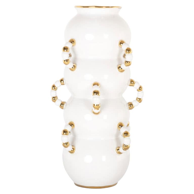 Élégant vase blanc orné de motifs dorés, idéal pour la décoration d'intérieur.