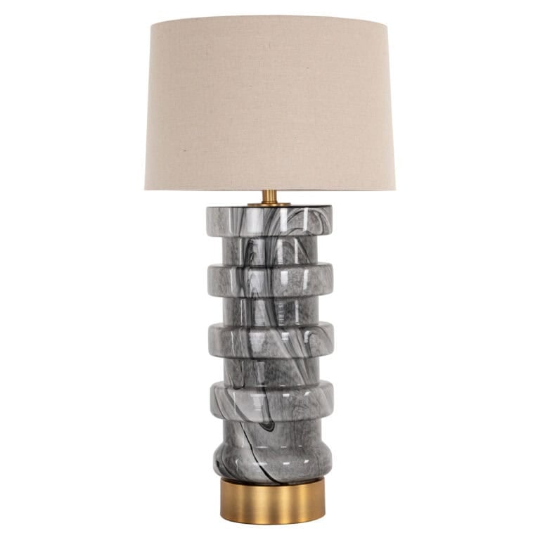 Lampe de table moderne « Jaylee » avec socle en marbre et abat-jour beige.
