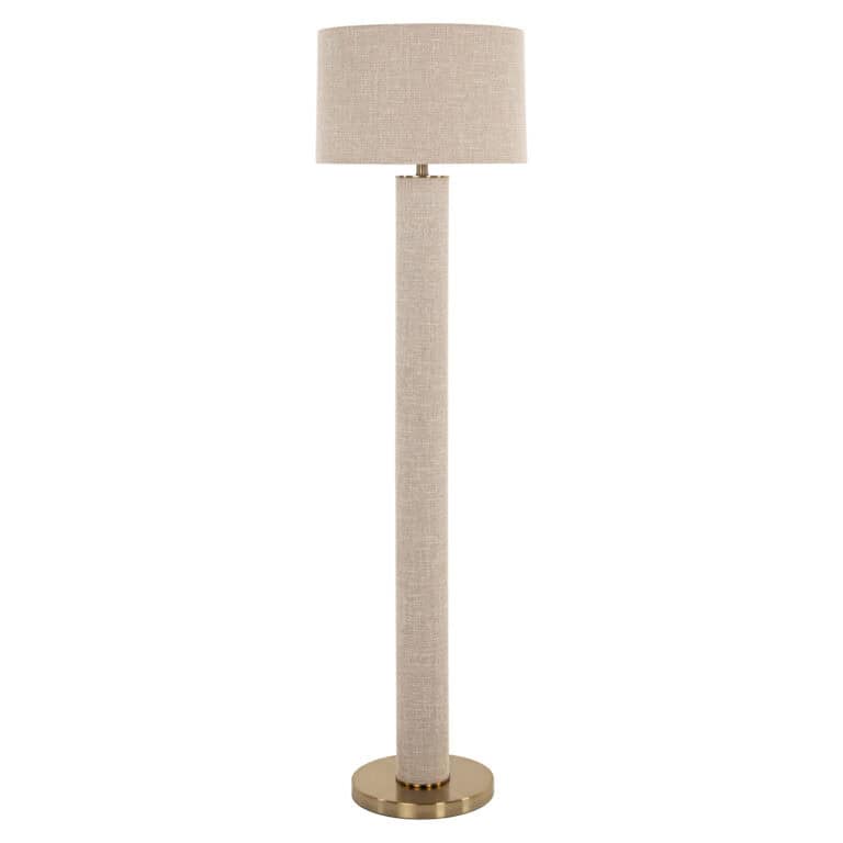 Lampadaire moderne beige « Joline » avec pied doré, pour le salon.