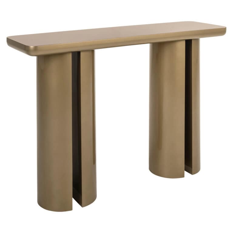 Élégante console aux finitions dorées et au design unique.