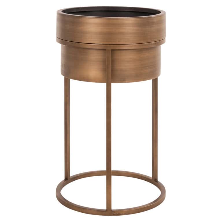 Jolie jardinière « Chadd » disponible sur brushed gold  , de forme ronde et dotée d'une structure métallique.
