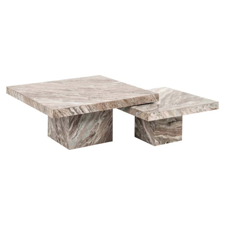 Lot de deux tables basses en marbre beige « blush » pour les intérieurs modernes.