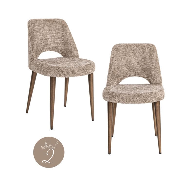 Delphine chaises de salle à manger en tissu beige avec des pieds en bois, set de 2.