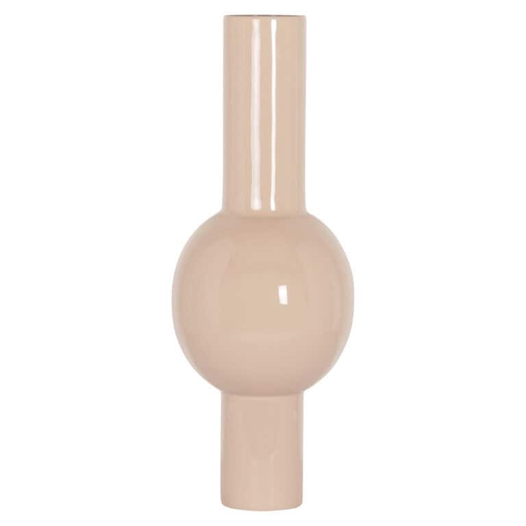 Élégant vase beige à la forme unique, idéal pour un intérieur moderne.