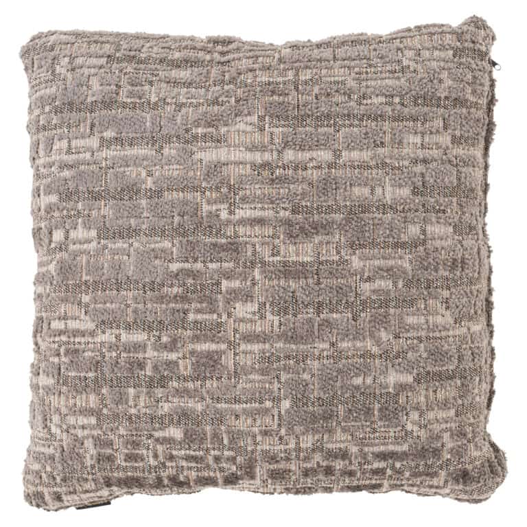 Coussin Olin grège 50 x 50, avec une texture et des couleurs neutres.