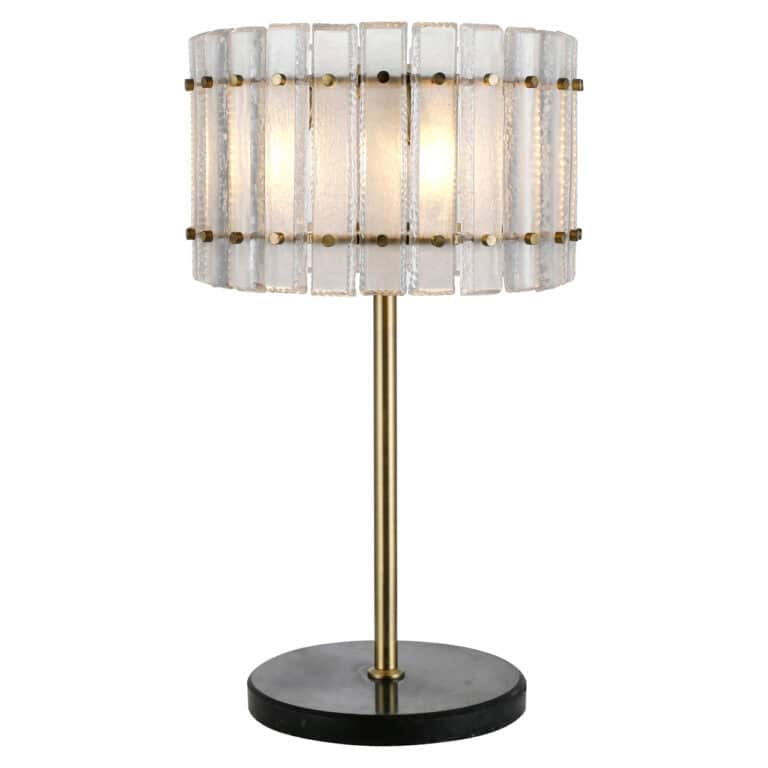 Élégante lampe de table en bronze avec abat-jour en verre, destinée à la décoration d'intérieur.