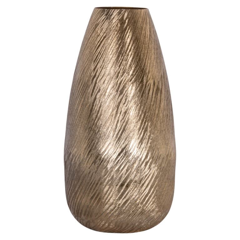 Élégant vase doré à la finition texturée, idéal pour la décoration d'intérieur.