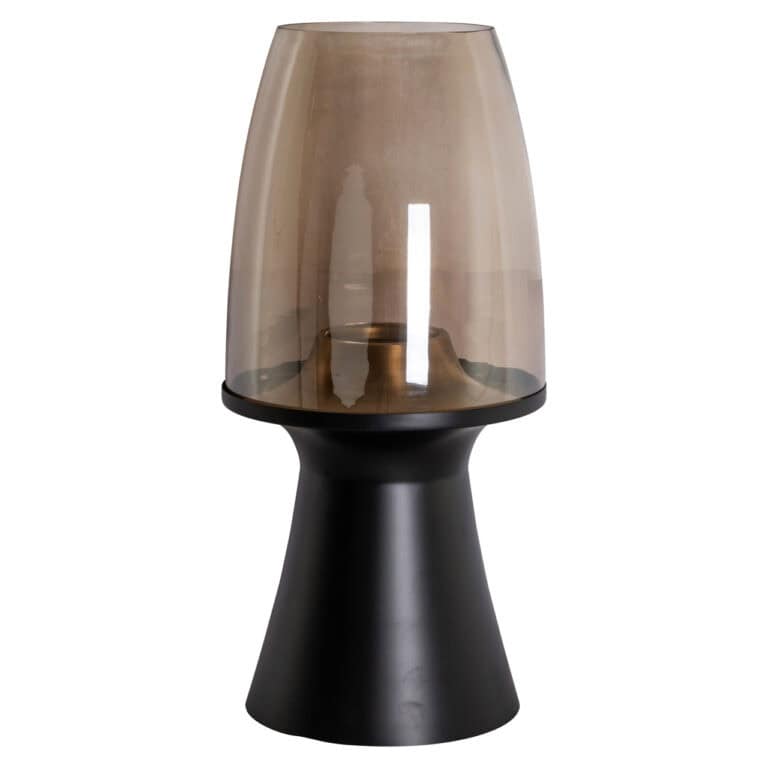 Grande lampe « Lampe ouragan  »Vienna avec pied noir et abat-jour en verre.