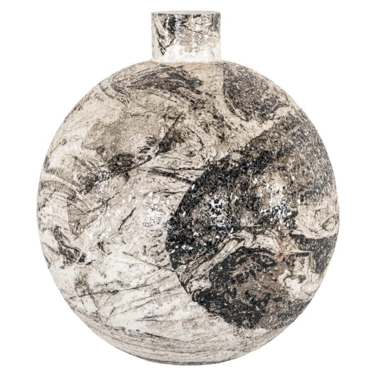 Vase moderne noir et blanc à motifs marbrés, destiné à la décoration d'intérieur.