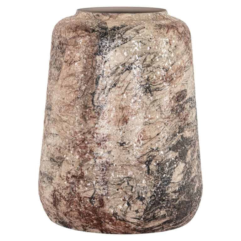 Vase en céramique beige à motif marbré, destiné à la décoration d'intérieur.