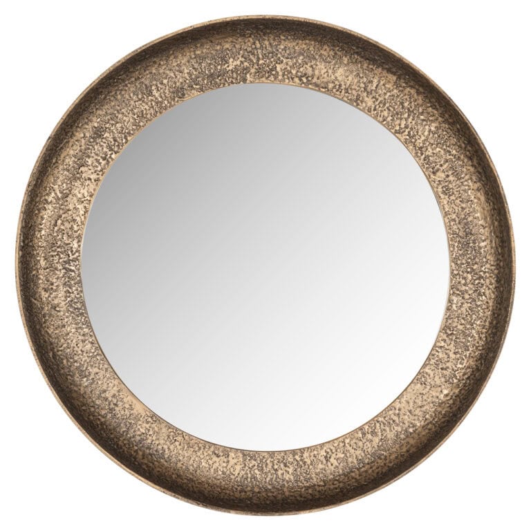 Miroir e Laraya doré, de forme ronde et à la finition vintage.