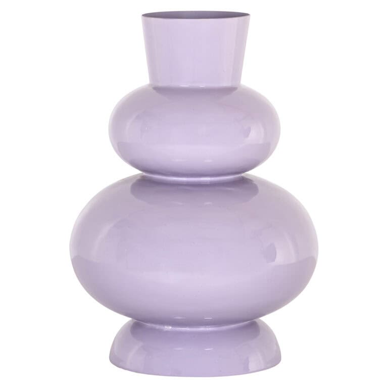 Vase en verre violet composé de trois segments, destiné à la décoration.