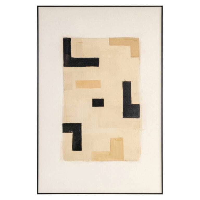 Décoration murale abstraite « Vortex » beige, avec des touches de noir et de beige.