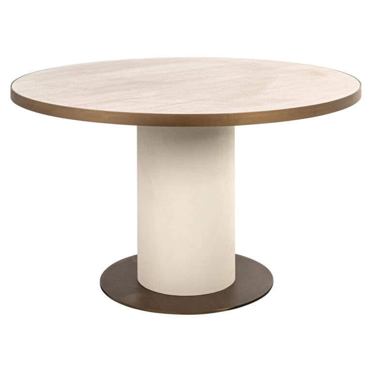 Table à dîner  e ronde moderneTivoli , en blanc et bois, 130 cm de diamètre.