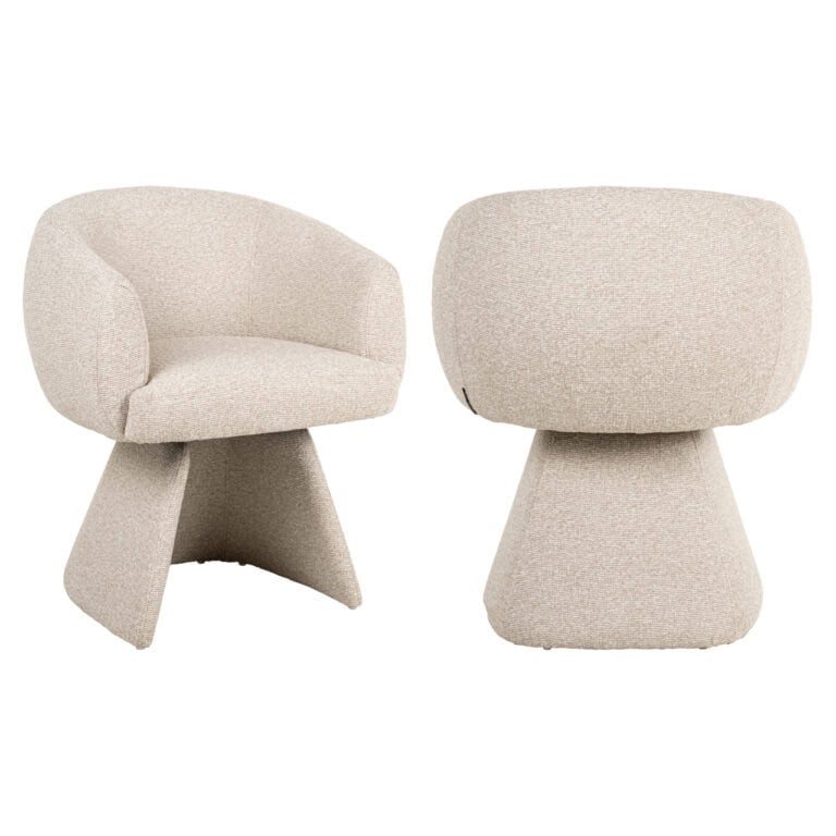 Fauteuil pivotant moderne Quiriro Biscotti, à la forme unique et au revêtement doux.