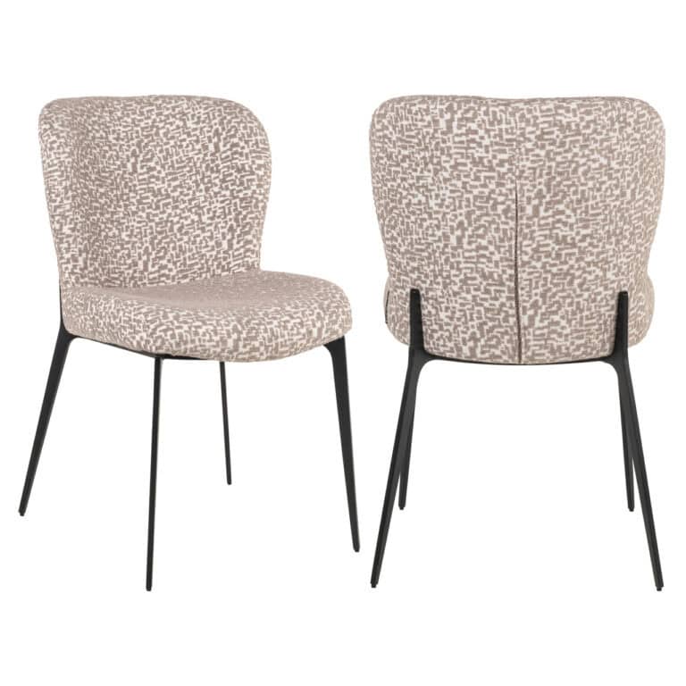 Chaise de salle à manger Sergio avec motif géométrique et pieds noirs.