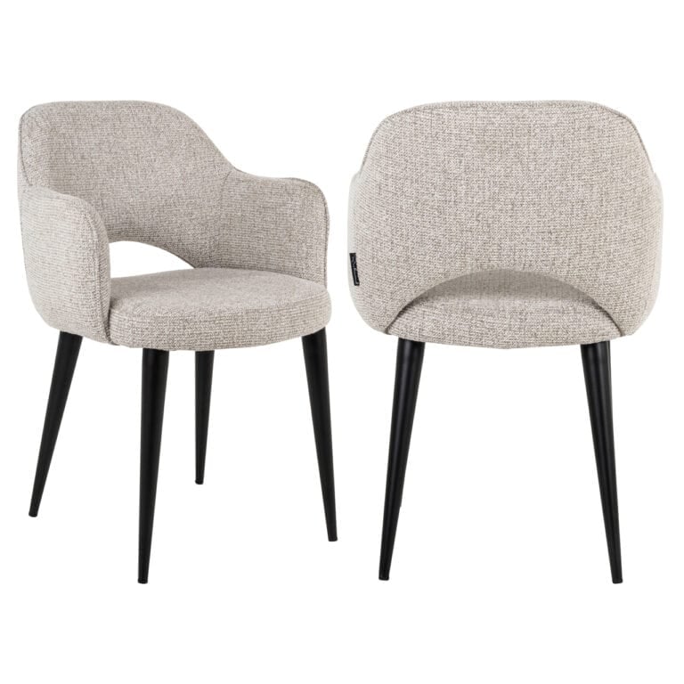 Chaise de salle à manger « Giovanna » en tissu naturel avec des pieds noirs.