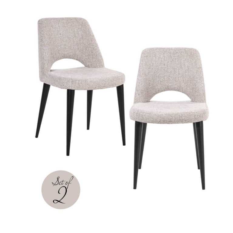 set de 2 Chaises de salle à manger « Tabitha » en tissu naturel avec des pieds noirs.