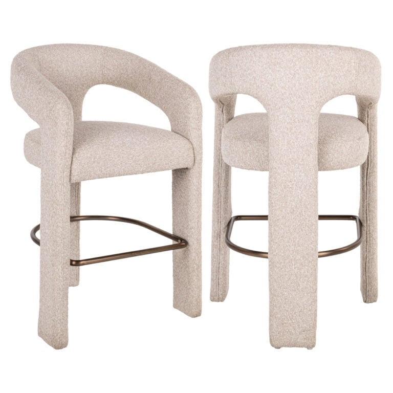 Chaise de comptoir moderne beige « Belle Biscotti » avec repose-pieds en métal.
